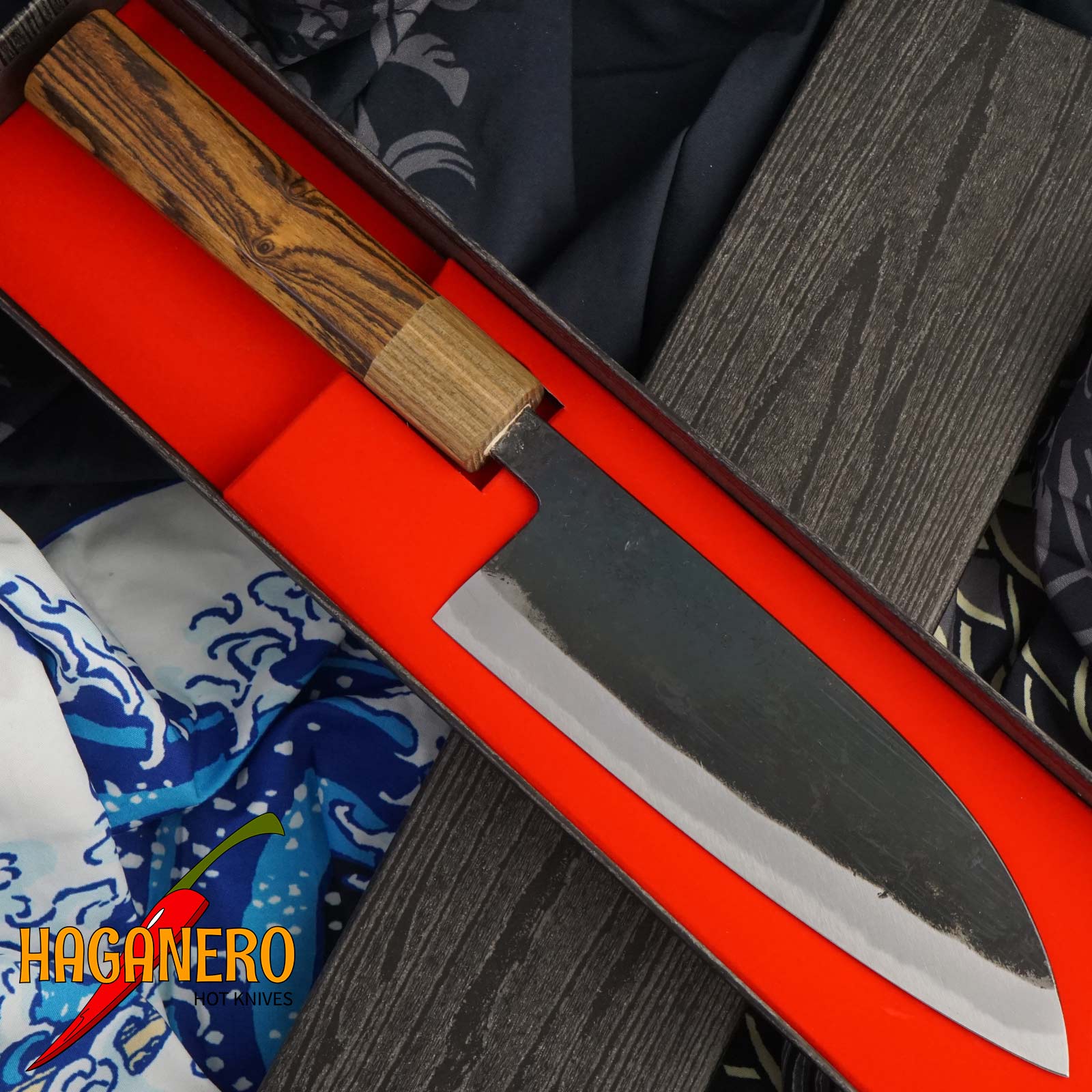Santoku Japanese kitchen knife Daisuke Nishida Shirogami Bocote DN-11219BGA 16cm