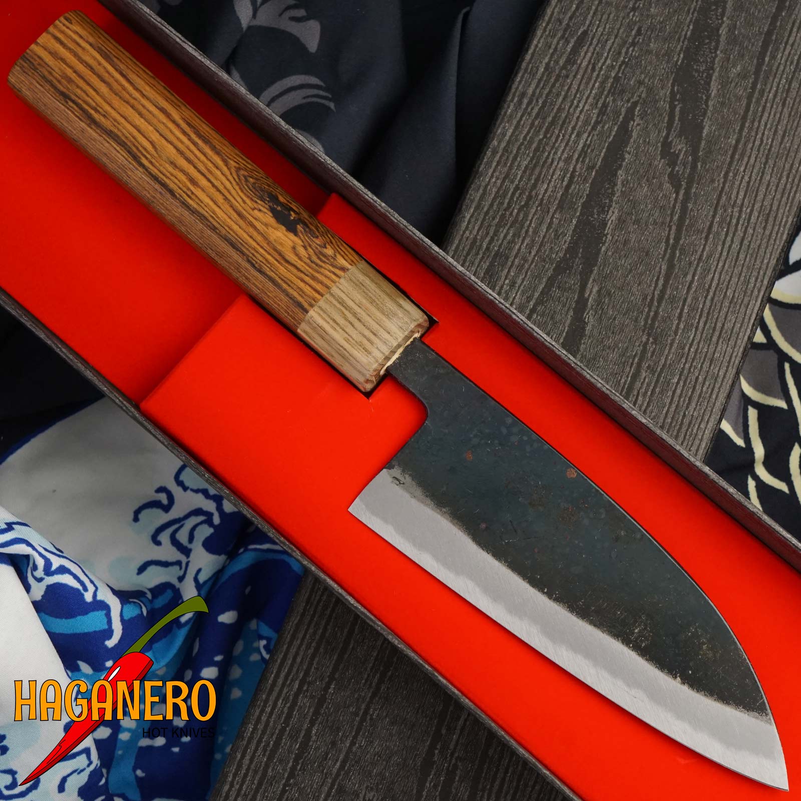 Santoku Japanese kitchen knife Daisuke Nishida Small Shirogami Bocote DN-11223BGA 12cm