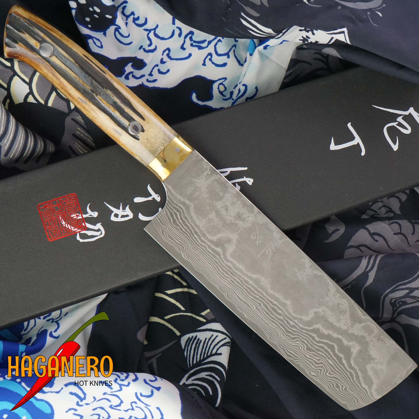 Nakiri Japanese kitchen knife Takeshi Saji VG10, bull bone HA4605 17cm