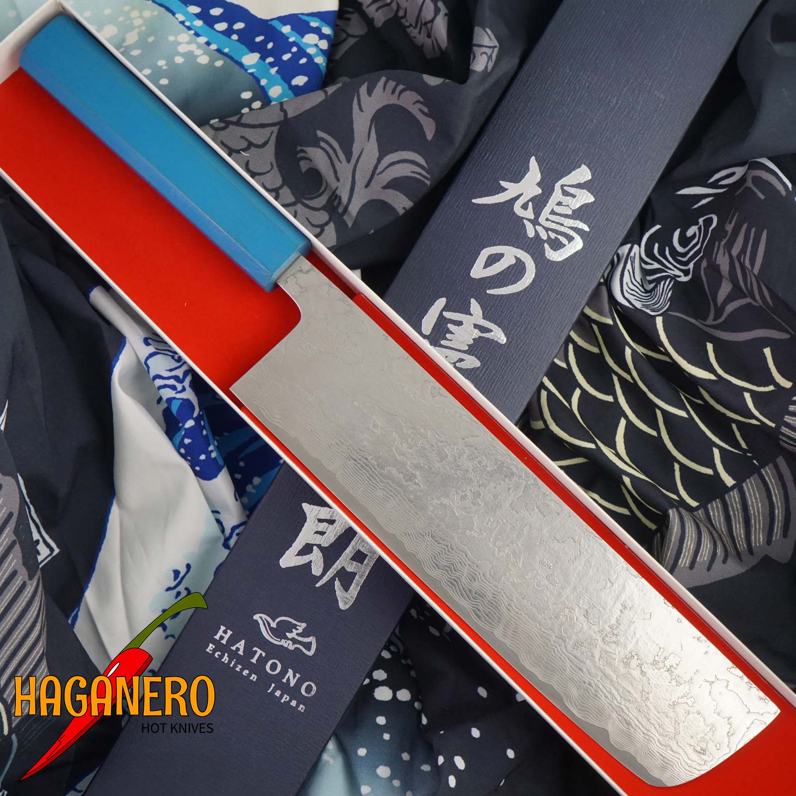 Nakiri Japanese kitchen knife Kenshiro Hatono VG10 Nickel Damascus, paper KH-P8 21cm