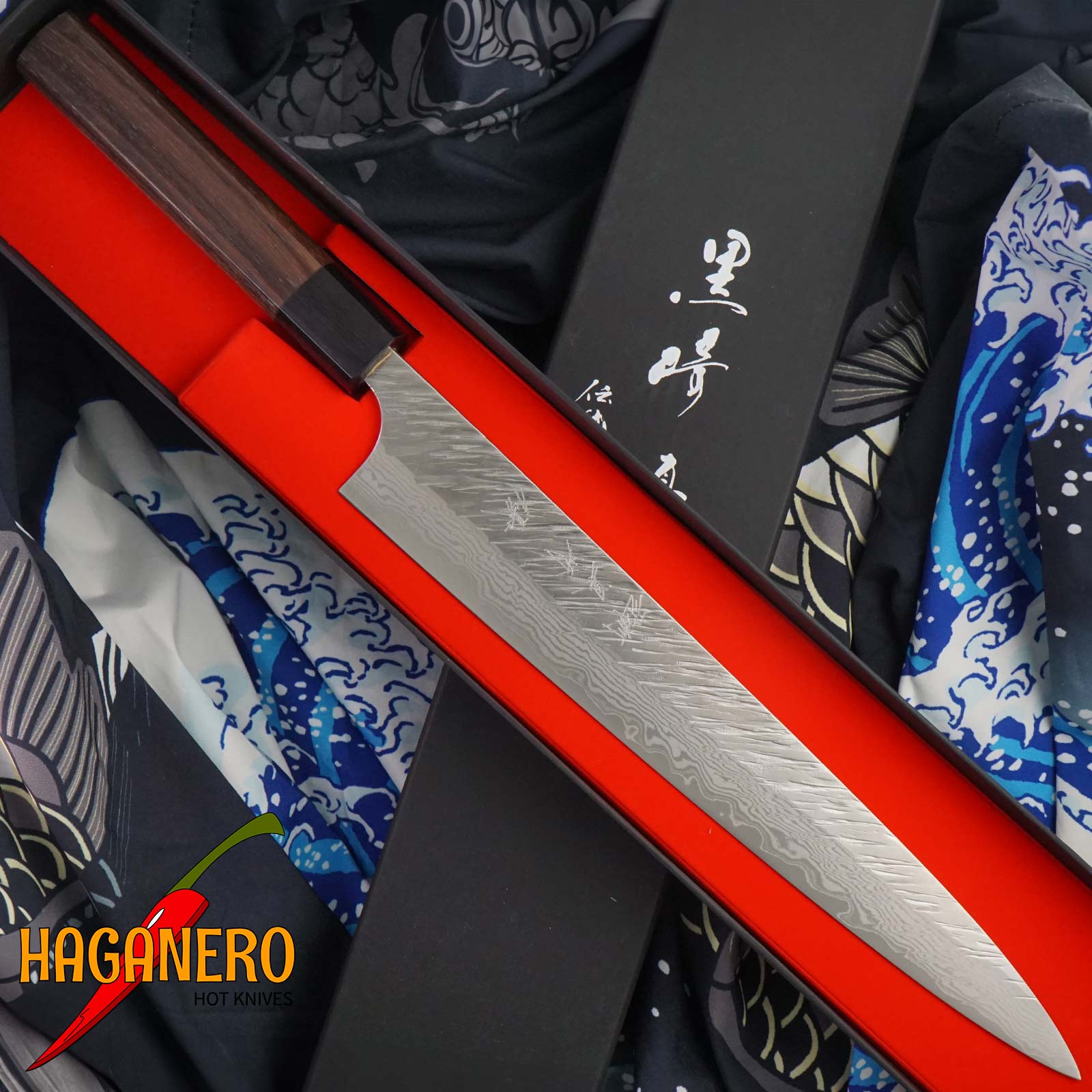 Sujihiki Japanese kitchen knife Yu Kurosaki Fujin VG-10 Damascus Rosenwood ZVD-270SLR 27cm